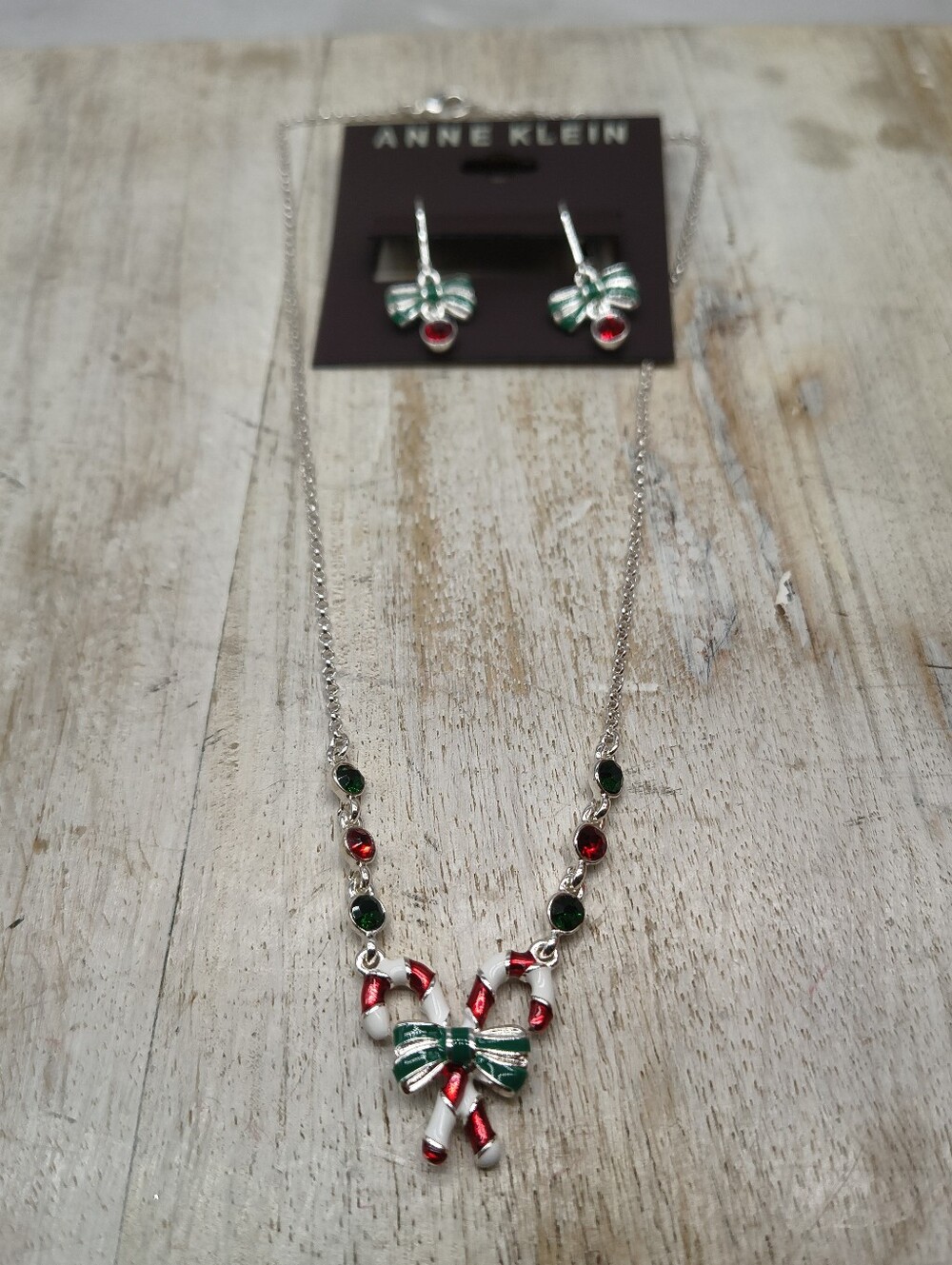 Anne Klein Goldtone Christmas Candycane  Necklace & Earring Set